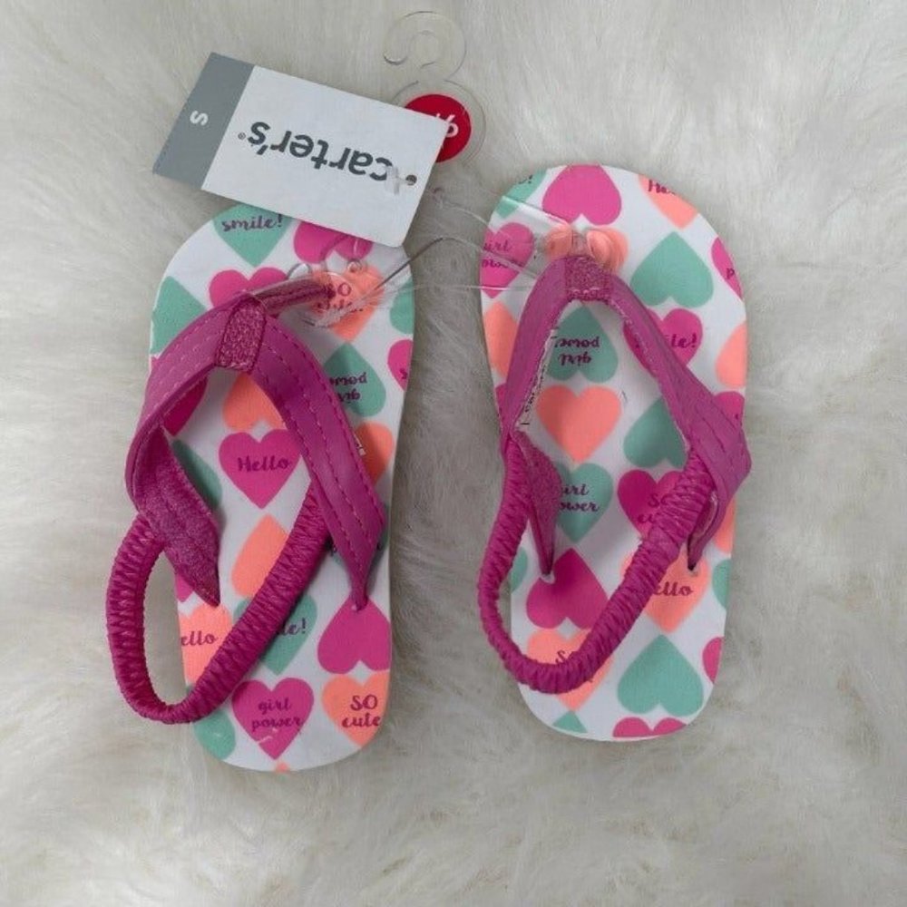 Carter's Heart Toddler Flip Flops Pink White Hearts - Picture 2 of 3